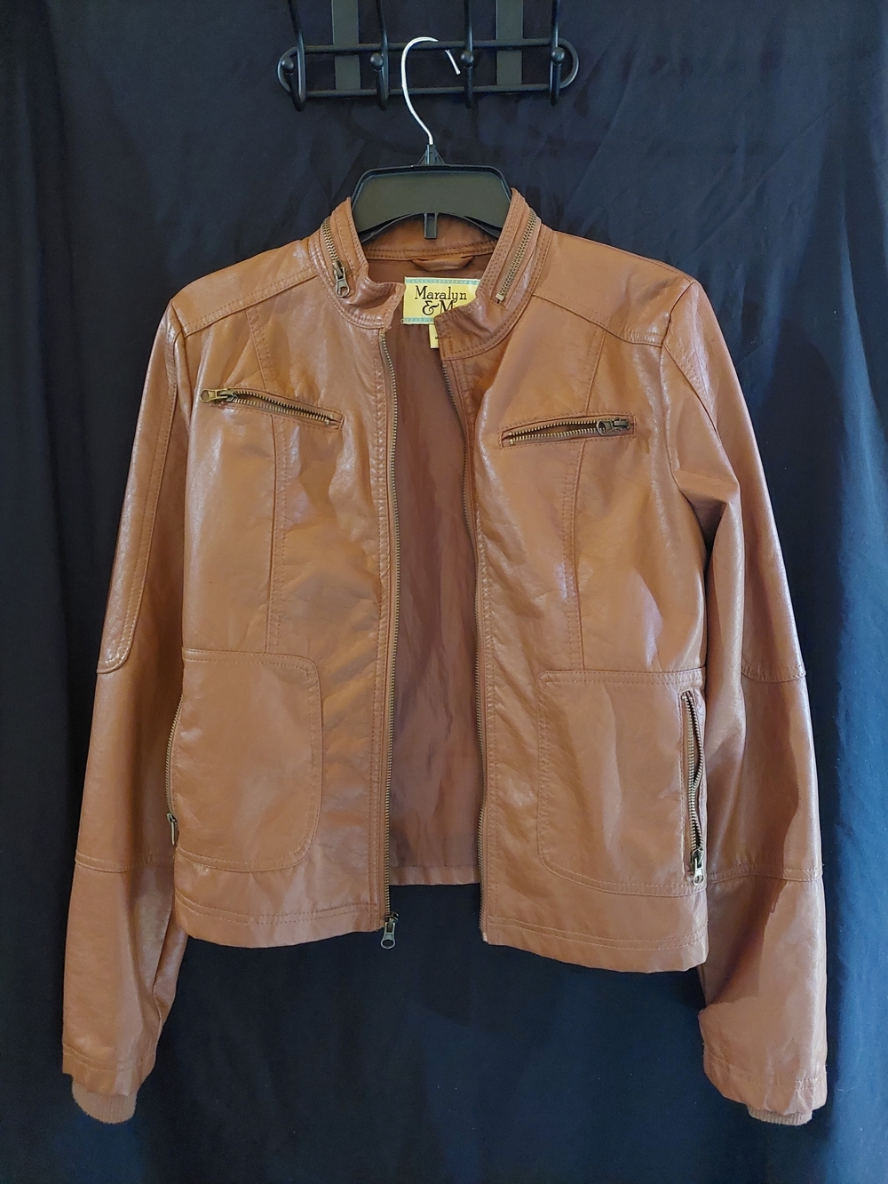 Maralyn & Me Women’s Tan Faux Leather Moto Jacket